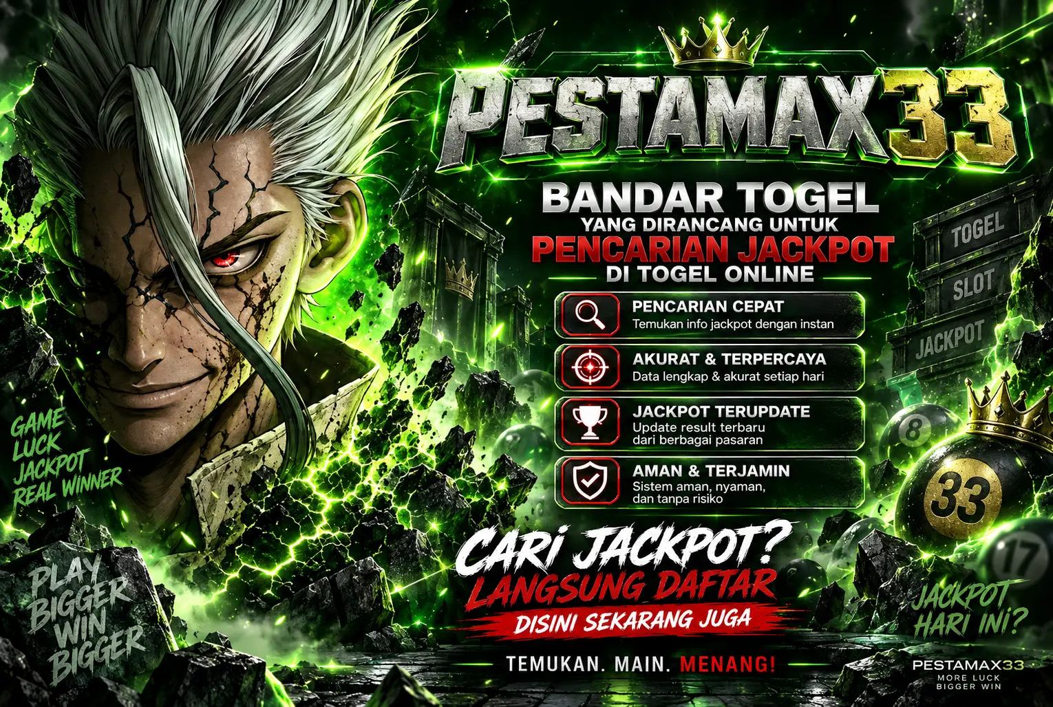 Banner PESTAMAX33 bertema hitam dan emas.